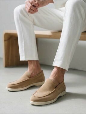 Men's Slip-On Loafers in Beige - Casual Comfort